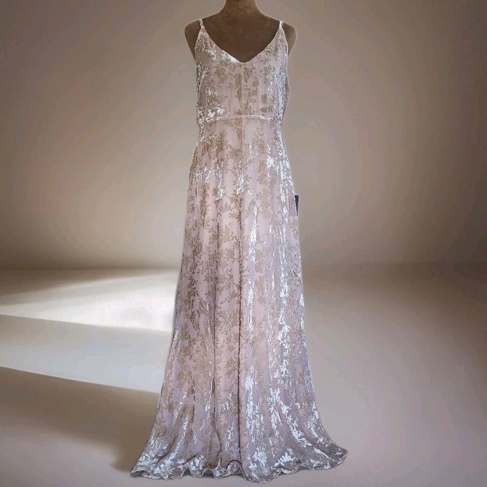 New‎ Lulus Maxi Dress Size M Elegance Taupe Burnout Velvet  Sleeveless Formal - Picture 2 of 9
